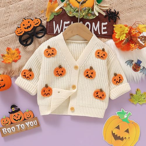 Halloween Girls Sweater Long Sleeve Button Closure Pumpkin Cardigan Boys Halloween Sweater Winter Warm Knit Tops3