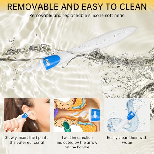 Ohrreinigungsset,360°Spirale Silikon Ohrreinige,Ohrenschmalz Entferner Kinder,Ohrreiniger für Erwachsene,Festsitzender Ohrenschmalz,Sicheres und Weiches Ear Cleaner mit 16 Abwaschbaren Ersatzköpfen