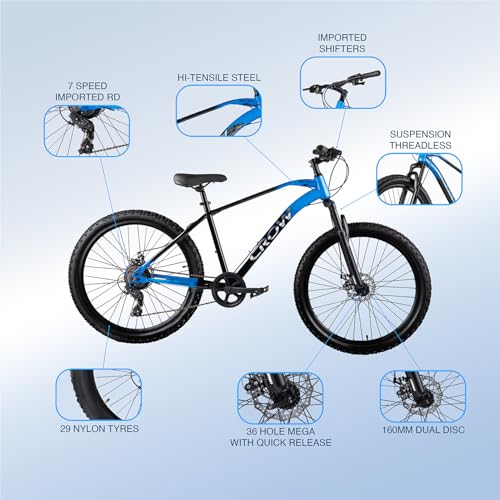 Image of CROW - Black Ninja 7 Speed Gear Cycle | 29 inch T Cycle for Boys 12 to 15 Years | Bicycle for Men Adult | Mountain Bike with Front Suspension & Dual Disc Brakes| Unisex MTB Cycle for Men |