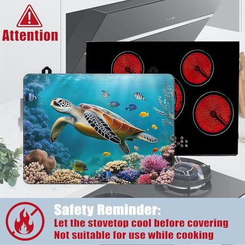 Image of Sea Turtle Glass Top Stove Cover Protector,Ocean Fish Coral Stove Top Covers for Electric Stove,Washable Heat Resistant Cooktop Mat Anti-Slip Range Covers, 28 x 20 Inch