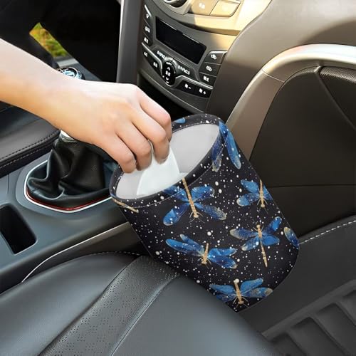 Image of Blue Dragonfly Trash Can for Car Garbage Can for Back Seat Leak Proof with Adjustable Buttons Auto Accessories for Women Interior