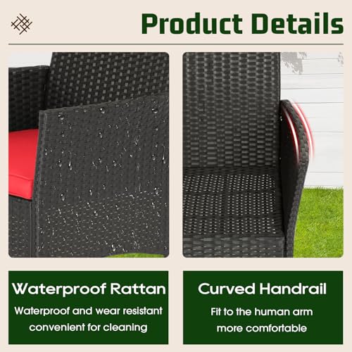 FDW 4-Piece Patio Furniture Set | Red | Outdoor Wicker Furniture by FDW - Used condition - Image 3