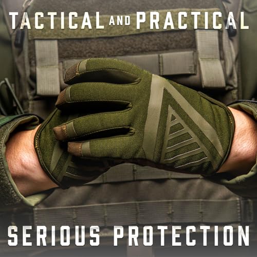 Glove Station The Impulse Tactical Gloves for Men with Touchscreen Compatibility – Suede Leather & Spandex Shooting Gloves for Motorcycle, Airsoft, Paintball & Work Use – Green, Medium - Thumbnail 5