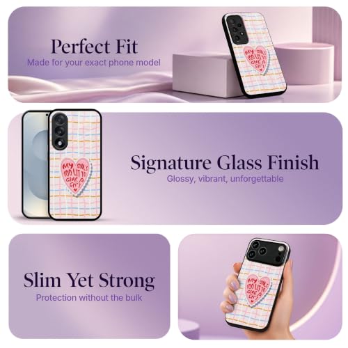 Image of Stylish Designer Glass Case Compatible with Samsung Galaxy S23 FE 5G Back Cover for Women & Girls | Pink Lit Soul Quote Grid, Glossy & Scratch-Resistant Finish