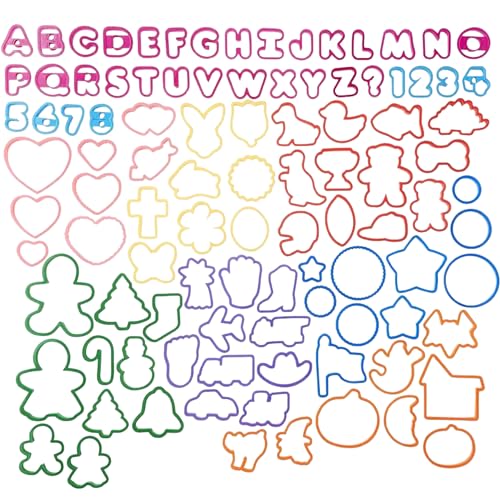 Pack of 108 Cookie Cutters Kit Big Set of Plastic Cake Cookie Cutters Perfect Size Alphabet Numbers Holiday and Other Shapes for Baking Bento Box Bakeware for Holiday Birthday Party