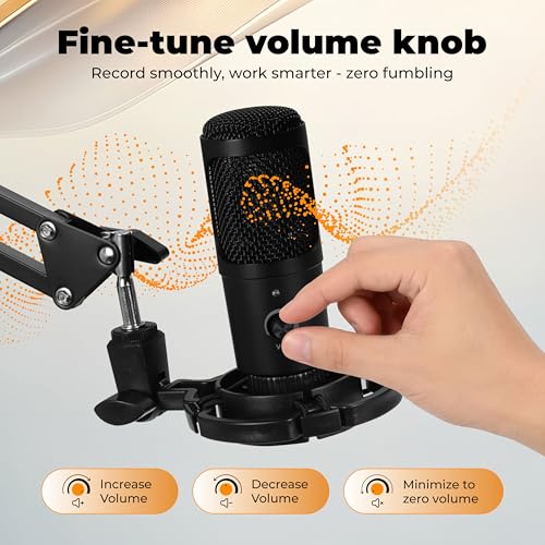 Image of FLYBALL USB Condenser Microphone Kit,192kHz /24Bit Type-C Studio Recording Mic for Podcast, YouTube, Gaming, Singing & Streaming, Full Setup with Arm Stand, Pop Filter,Shock Mount & Tripod (UG 500 UHH)
