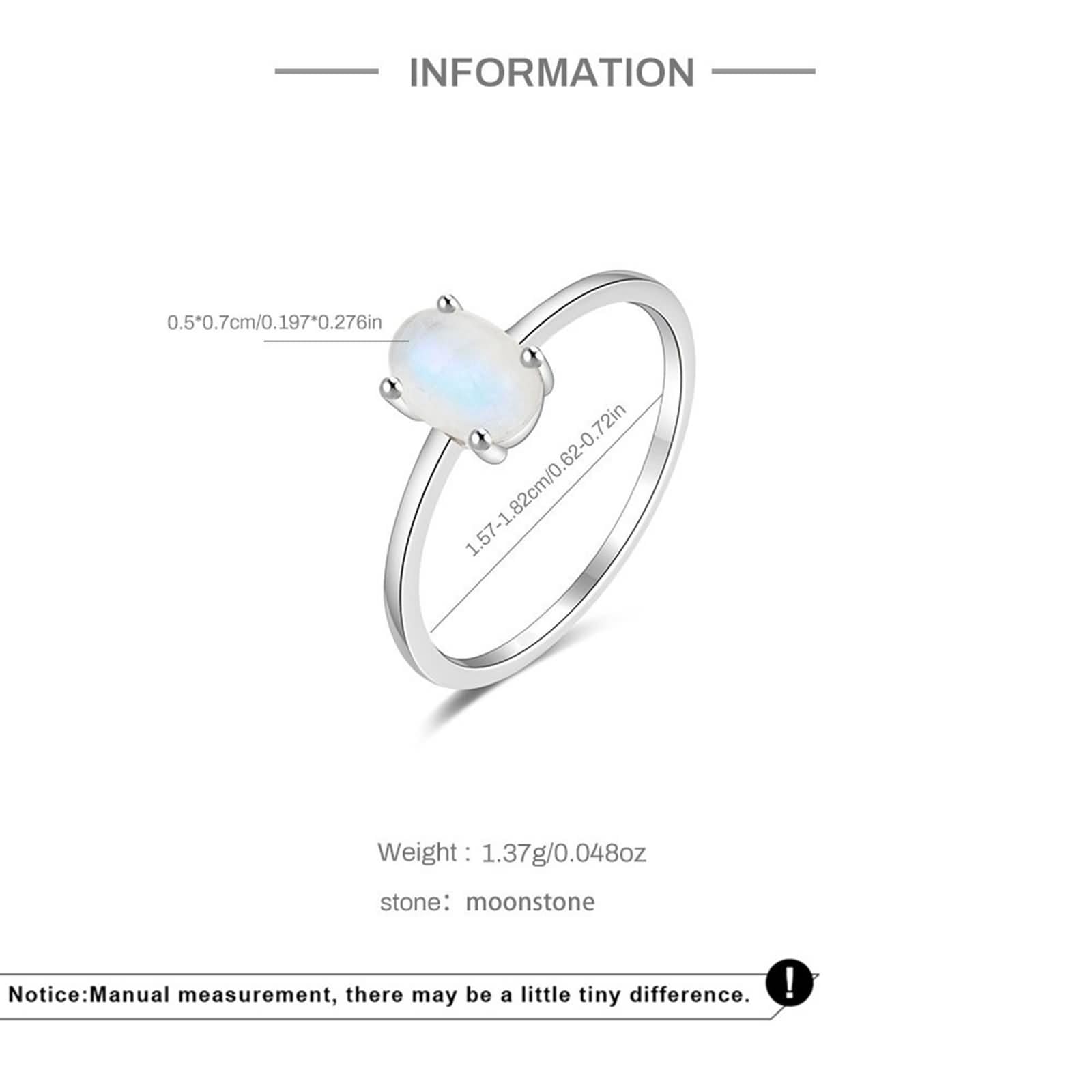 Anillos Boda Oro Blanco 9K/14K/18 Kilates de Mujer, Ovalado con Piedra de Luna, Anillos de Plata Compromiso Mujer