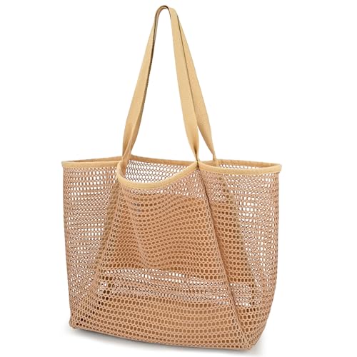 Iioscre Mesh Beach Bag for Women, Causal Hobo Pool Bags with Wide Shoulder Straps, 23L Foldable Pool...