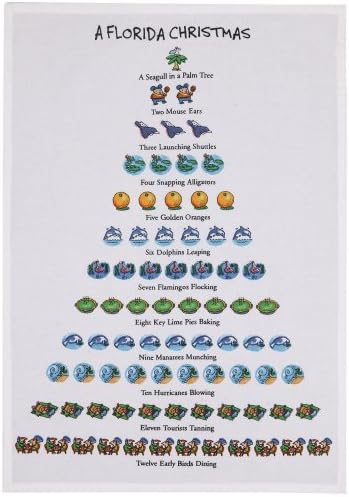 Twelve Days of a Florida Lover's Christmas Flour Sack Kitchen Dish Towel, 18 Inch X 26 Inch