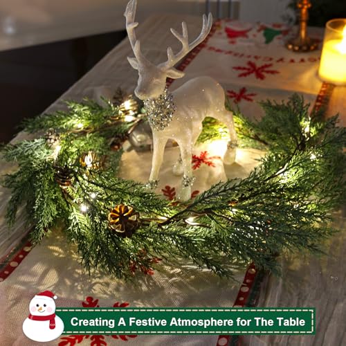 Artgar Christmas Cedar Garland, 6 Ft Realistic Pine Garland, Prelit Christmas Garland with 30 Warm Lights with 8 Light Modes for Mantels Stair Table Indoor Outdoor Winter Xmas Decor (White-Green) by Artgar - Used condition - Image 3
