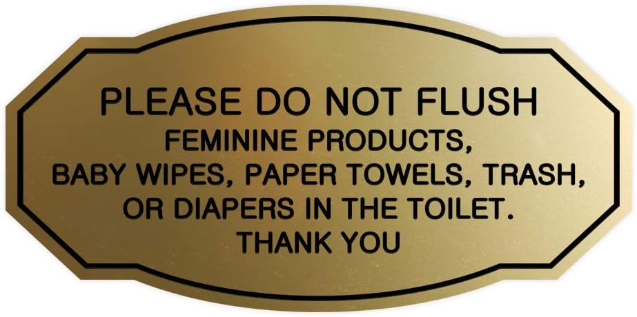 Signs ByLITA Victorian Please Do Not Flush Etiquette Sign (Brushed Gold) - Medium 1 Pack