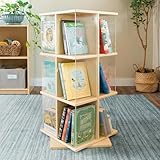 Guidecraft EdQ Kids Rotating Bookshelf: Natural Wood Revolving Bookcase - 360 Degree Spinning Book Shelf Tower with Acrylic Montessori Storage for Classroom, Bedroom and Playroom | Toy Organizer