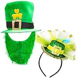 JOYIN St. Patrick’s Day 2 Pack Lady & Gentlemen Hat with Green Leprechaun Top Hat & Beard and Headband with Top Hat Saint Patrick’s Day Accessories Party Favors St Patricks Decorations
