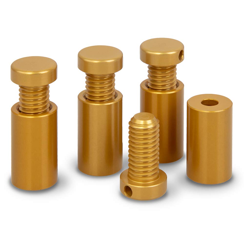 PrecisionGeek® Aluminium Sign Standoff Mounts, CNC Machined Wall Fixing Bolts for Acrylic, Glass, Metal and Picture Frames, Ø12mm x 20mm (Gold)