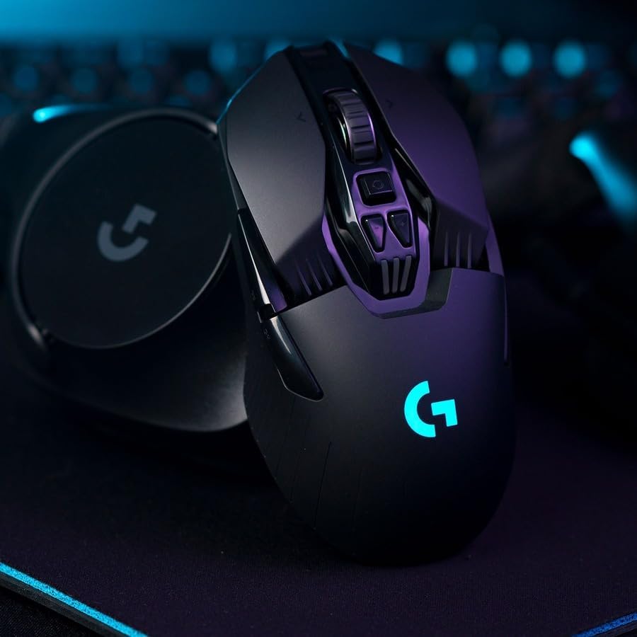 logitech g903 lightspeed wireless gaming mouse w/hero 25k sensor, 140+ hour with rechargeable battery and lightsync rgb. powerplay compatible, ambidextrous, 107g+10g optional, 25,600 dpi - black