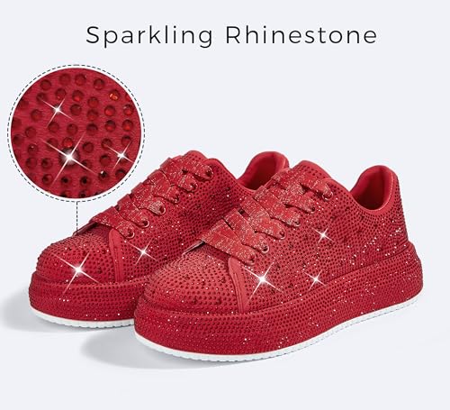 Image of LUCKY STEP Rhinestone Sneakers for Women Platform Sparkly Glitter Bling Tennis Shoes Fashion Bedazzled Wedding Bridal Party Walking Sneakers