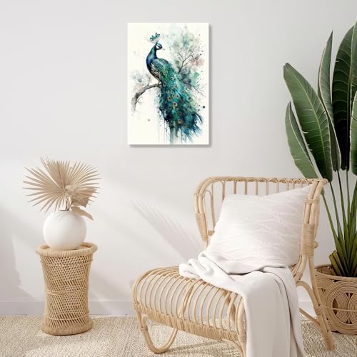 Banonaty Peacock Wall Art Watercolor Peacock Pictures Wall Decor Aesthetic Peacock Canvas Prints Framed Modern Painting Artwork Home Office Decorations For Kitchen Bedroom Bathroom Living Room Framed 12 Inchx16 Inch thumb #2