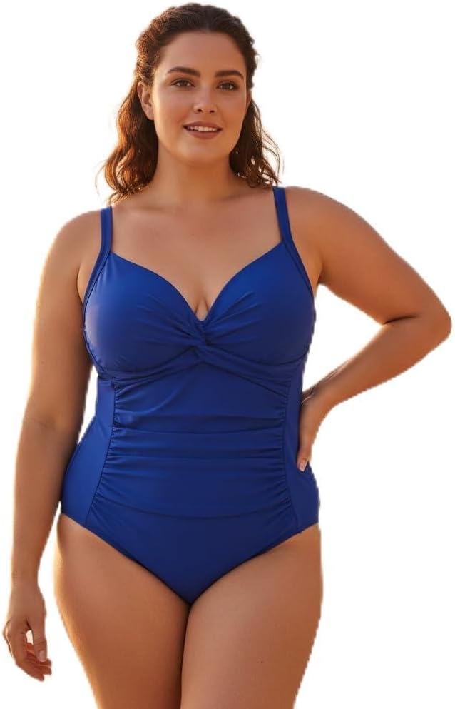 Maiô Inteiro Feminino 48-54 Tamanho Grande Modelador Moda Praia Multicor Decote V Torcido Frontal 3318