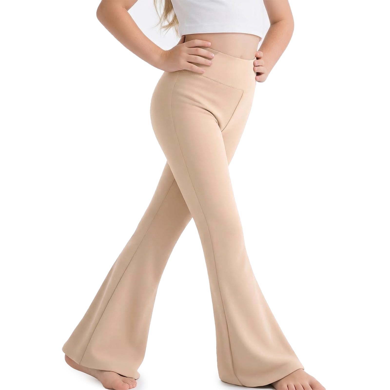 Sahunfri Girls Flared Leggings High Waisted Tummy Control Yoga Pants for Kids, Breathable Stretchy School Trousers Suitable for Dance — view 10