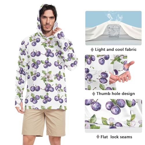 Funny Plum Fruit White Mens Sun Protection Hoodies Long Sleeve Sailing Shirts UPF 50 + Beach Shirt S4