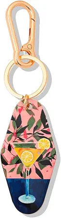 Vintage Martini Cocktail Keychain - Motel Retro Metal Bag Charm - 5.7 Inch Long Barware Gift
