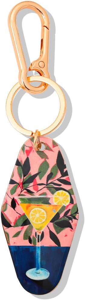 Vintage Martini Cocktail Keychain - Motel Retro Metal Bag Charm - 5.7 Inch Long Barware Gift
