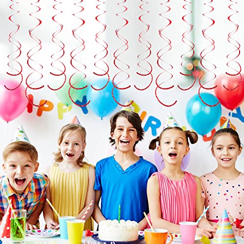 30 Pieces Red Party Hanging Swirl Decorations Plastic Streamer For Ceiling, Glitter Foil Swirls Whirls Decorations For Christmas Birthday Wedding Anniversary Valentine's Day Party Decorations #TOP5