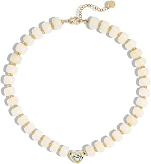 Colorful Resin Chunky Beaded Necklace with Gold Heart Pendant for Women