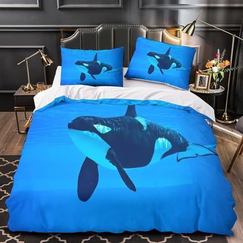 Funda Nordica Cama 80/90 Orca Funda Nórdica Edredon Animales Marinos Fundas Nórdicas 135x200 Microfibra Suave Ropa de Cama con Cremallera y 2 Fundas de Almohada P.883