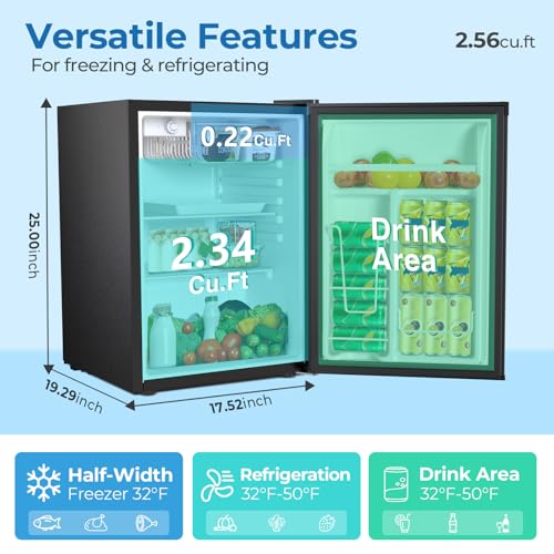 Image of Electactic Compact Refrigerator 2.56 Cu.ft Mini Fridge with Freezer, Single Door Refrigerator with Adjustable Temperature Settings, Low noise, for Bedroom, Office, Dorm