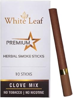 White Leaf Premium Herbal Ayurvedic Herbs Cigarettes Clove Flavoured(Pack Of 10) 100% Tobacco Free And Nicotine Free |Made With Ayurveda Natural Herbs Clove, Tulsi, Cinnamon & Green Tea | Non Addictive