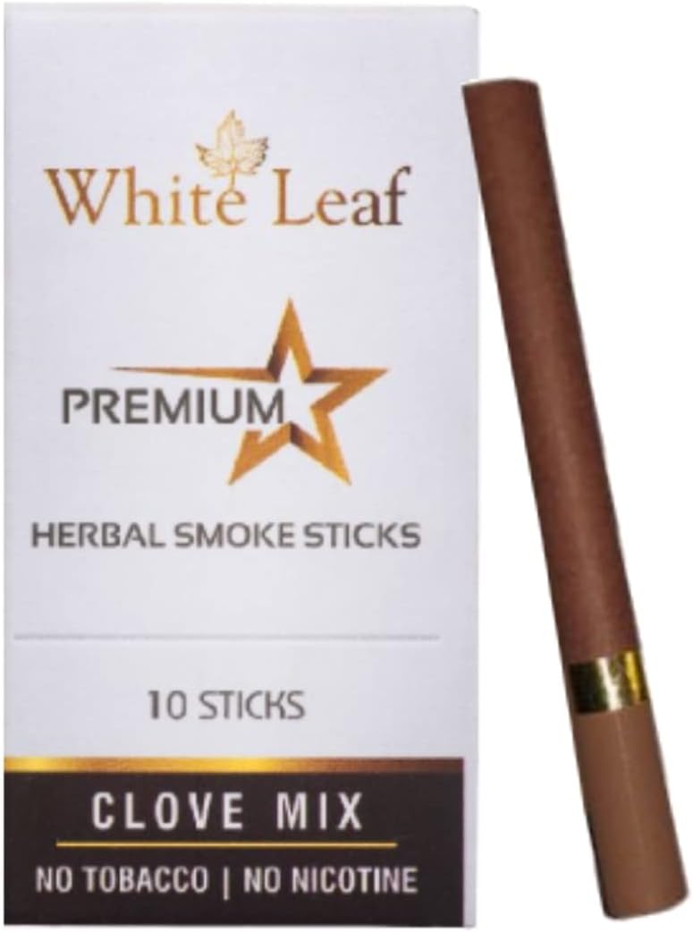 White Leaf Premium Herbal Ayurvedic Herbs Cigarettes Clove Flavoured(Pack Of 10) 100% Tobacco Free And Nicotine Free |Made With Ayurveda Natural Herbs Clove, Tulsi, Cinnamon & Green Tea | Non Addictive