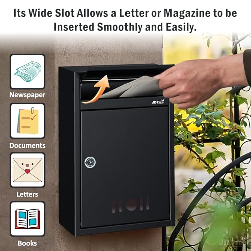 Image of JD FRESH Wall Mount A4 Size Letter Box /Mail Box /Suggestion Box /Complaint Box for Office /Post Box for Home gate with Clear Window View & Secure Key Lock - (Black)