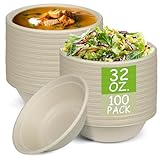 Picture of Paper Bowls, 100% Compostable Disposable Soup/Salad Bowls 32 Oz 100 Pack, PFAS-Free BPI Certified Eco-Friendly Hot/Cold Food Bowls, Natural Brown