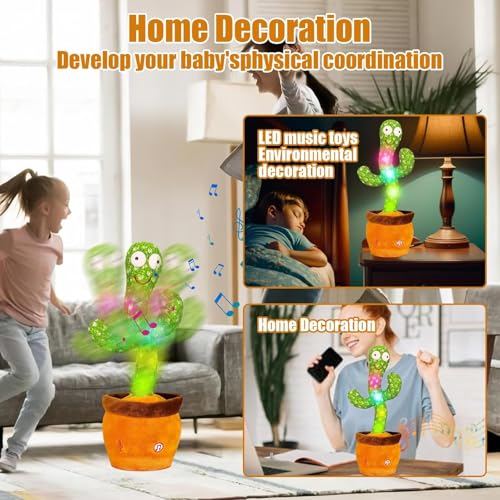 Image of Interactive Dancing Cactus Plush Toy with Lights,Three Buttons Cactus with Volume Adjustable Keys,Voice & Touch Activated, Sing, Dance, Baby Toy, Light-Up Feature-Perfect for Kids Gift.