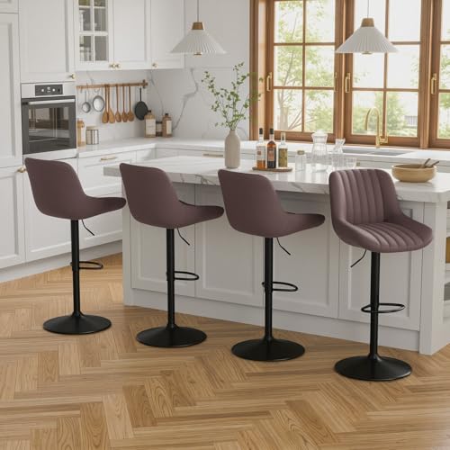 Image of Nalupatio Bar Stools Set of 4, Adjustable Modern Swivel Bar Stools with Backs, Counter Height Performance Fabric Island Chairs for Home Kitchen, Dark Brown