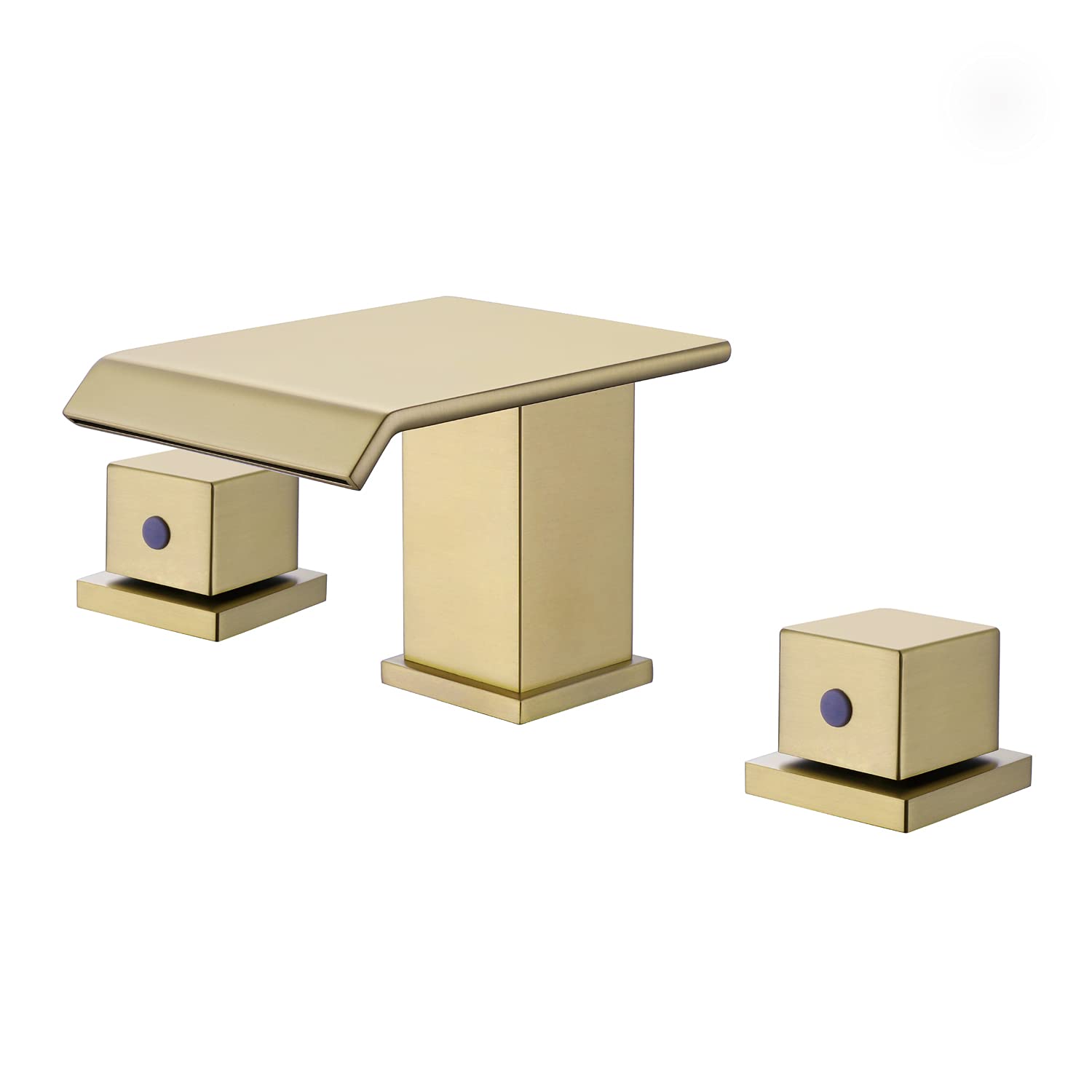 TapLong Solid Brass Modern Waterfall Bathroom Basin Faucet 3 Holes 2 Square Handles Brushed Gold Sink Faucet, Fits for Sinks with 3-Hole 10-16 Inches Configurations