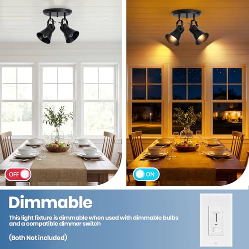 Image of Black Kitchen Lighting Fixtures Ceiling, 2-Light Adjustable Track Light, Flush Mount Directional Ceiling Light for Hallway, Dining Room, Bathroom