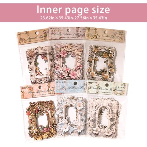 Image of HASTHIP 60Pcs Embossed Flower Lace Frame Scrapbook Paper, 6 Styles Hollowing Relief Flowers Vintage Paper Floral Window Frame Collage Paper Decorative Paper For Junk Journal Crafts Scrapbook