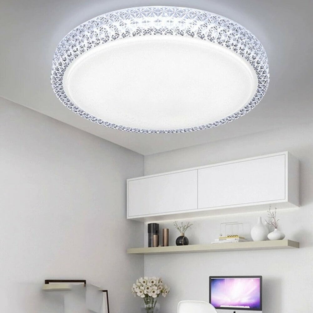 Dopastore Plafoniera da Soffitto LED 60W Design Cerchio Bianco Effetto Stellato Contorno Effetto Cristallo Con Telecomando Lampada da Parete Stile Moderno Interni IP20