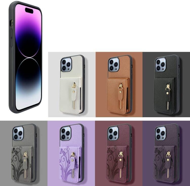 Miniatura 2 de Lacass Funda compatible con iPhone 15 PlusiPhone 14 Plus de 6.7 pulgadas, tarjetero con cremallera y bolsillo con cremallera (morado claro floral)