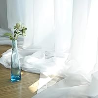 Vista 2 de Cortinas traslúcidas blancas para ventana de 90 pulgadas de largo, 2 paneles de cortinas traslúcidas blancas con bolsillo para barra de cortina