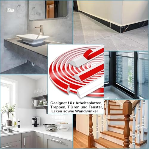 Ezitruz Zierleisten Selbstklebend 12x9 mm, Flexible Deckenleisten Selbstklebend 3,5 M TPE Dreieck Zierleiste Weiß Weichsockelleiste für Abschlussleiste küchenarbeitsplatte Decken Wand Winkelleiste