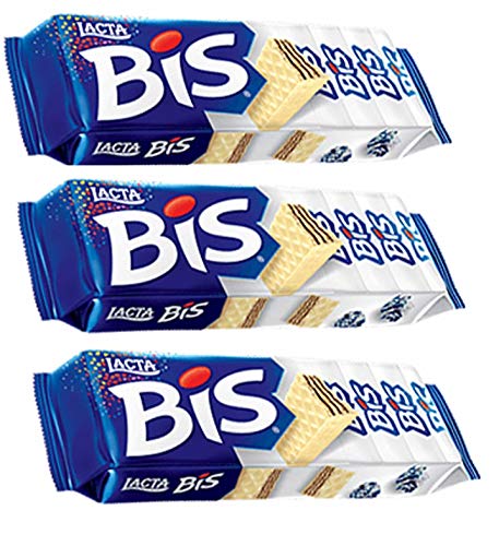 Lacta - Bis - White Chocolate Wafer - 4.44 Oz (PACK OF 03) | Wafer Recheado sabor Chocolate Branco - 126g