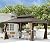 Domi 10'x14' Hardtop Gazebo withGutters, Outdoor Aluminum Frame Canopywith Galvanized Steel Double Roof,Outdoor Permanent Metal Pavilion withCurtains and Netting for Patio, Backyardand Lawn Brown