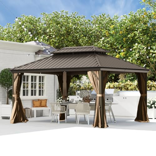 Domi 10x14 Outdoor Gazebo, Hardtop Gazebo with Aluminum Frame, Heavy