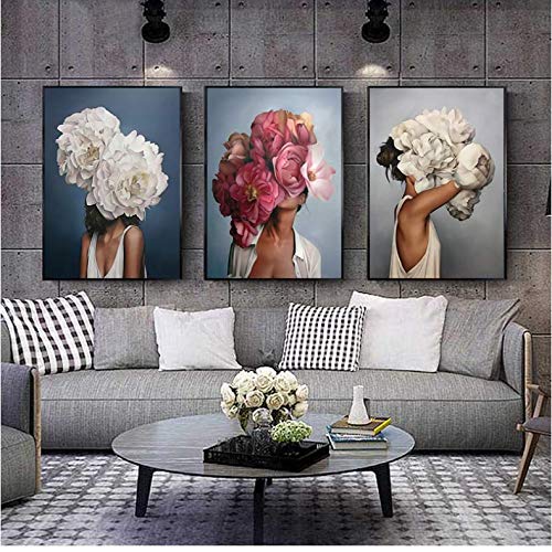 Toile abstraite fleurs et plumes 50x70cm sans cadre pour décoration murale