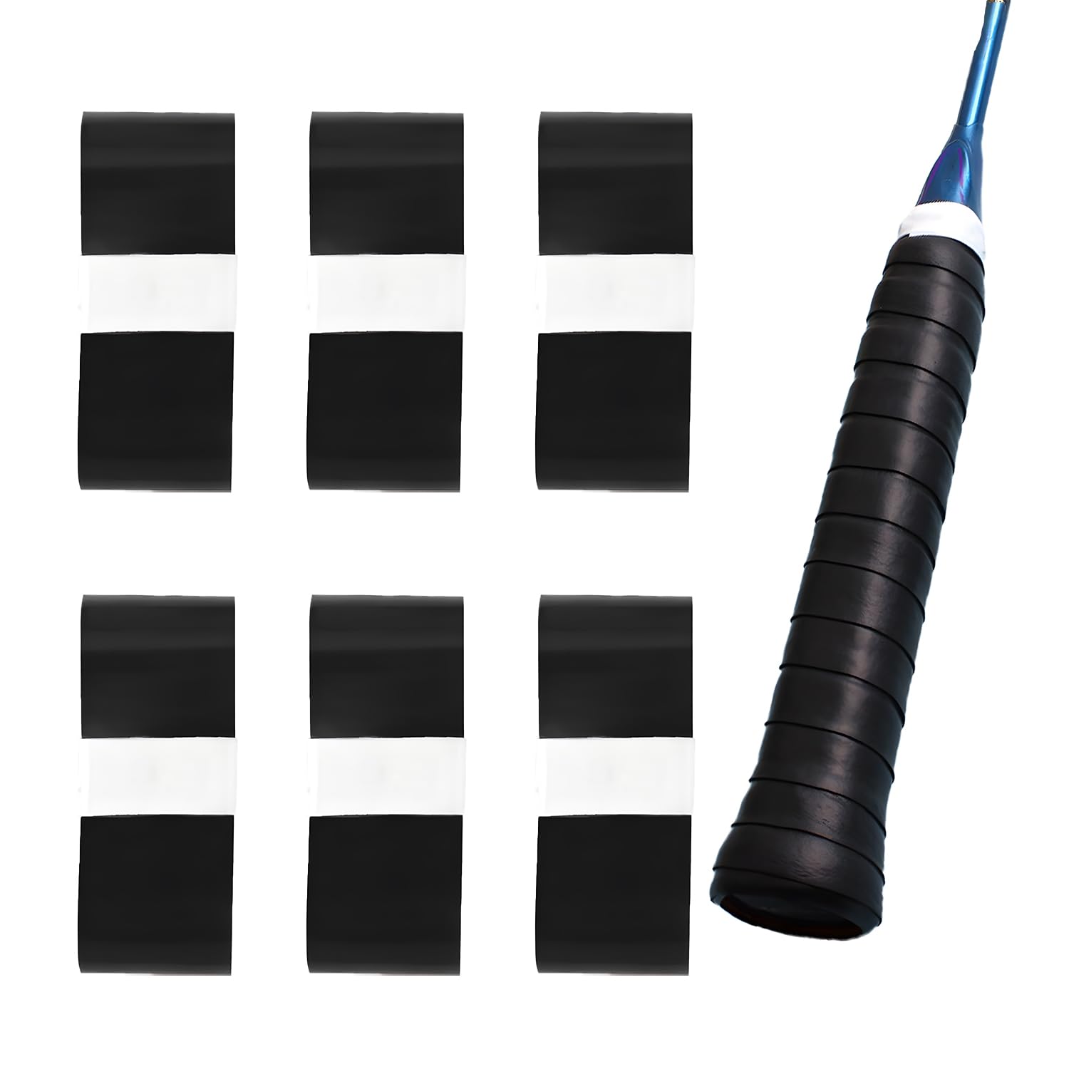6 piezas Grip Raqueta Bádminton, Cinta de Raqueta Grip Antideslizante, Cinta de Sujeción Agarre Raqueta de Tenis Absorbente Transpirable Surgrip Padel para Squash Tenis Bádminton (Negro)