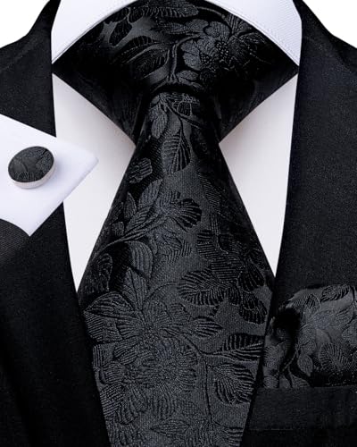 Image of DiBanGu Mens Paisley Tie Set Silk Woven Jacquard Necktie and Pocket Square Cufflinks Gift Set for Wedding Bussiness