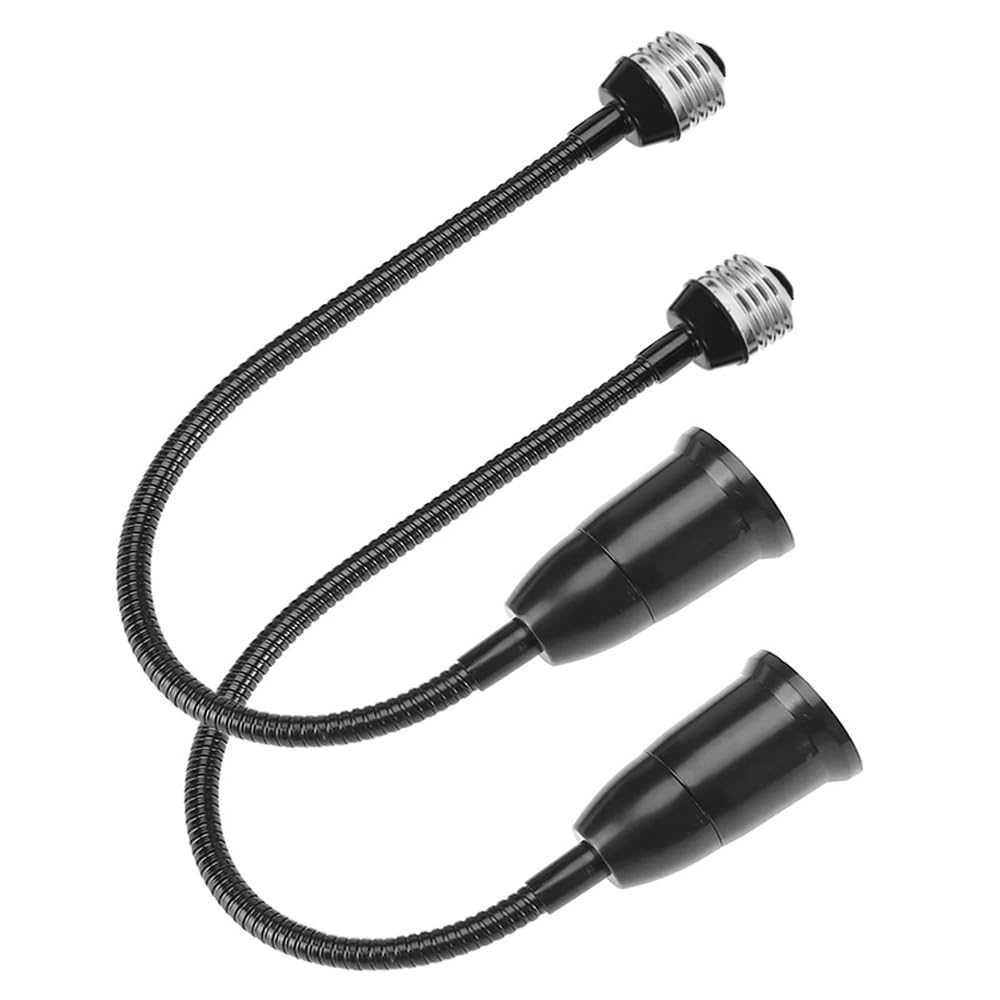 2 Pack E26/E27 Light Socket Extender Adapter,60cm/24 inch Light Bulb Extension,E26 to E26 Socket Extender,Bendable Flexible Gooseneck Adjustable Extension Socket Extender Adaptor (Black)